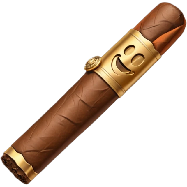 Emoji-style cigar icon, dark brown wrapper, subtle smoke, minimalistic, clean silhouette, metal details, no gold emoji
