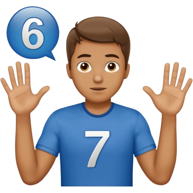 A guy shrugging with 6 on his left hand and a 7 on his right hand emoji