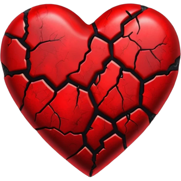 iOS style emoji, dark fantasy heart, black cracked heart, red inner glow, glossy emoji