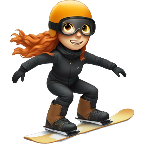 Ginger girl with eyeglasses and black helmet riding on snowboard  emoji