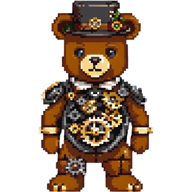 Steampunk Freddy bear with brass and gears emoji