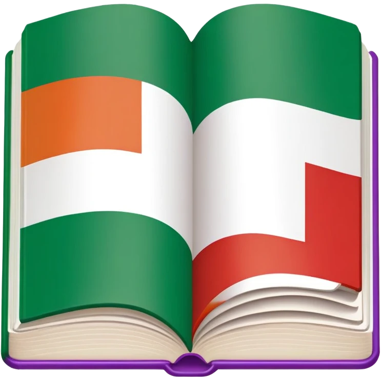 Italian to English dictionary book cover with correct Italian flag and extremely wrong British flag with completely incorrect colors like purple and orange or wrong symbols emoji