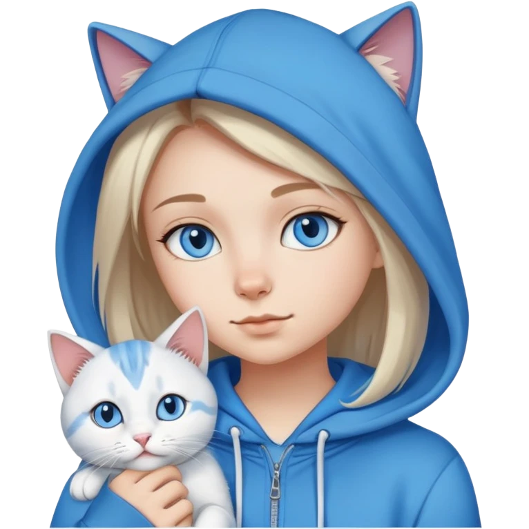 girl wear hoodie with white blue eye cat emoji