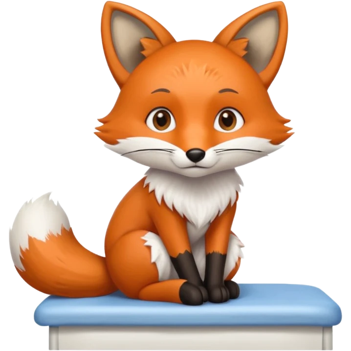 A small fox patient with bandaged tail, sitting shyly on the exam table.
 emoji