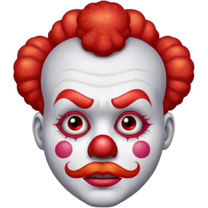 red glitter clown with the sad facial expression emoji