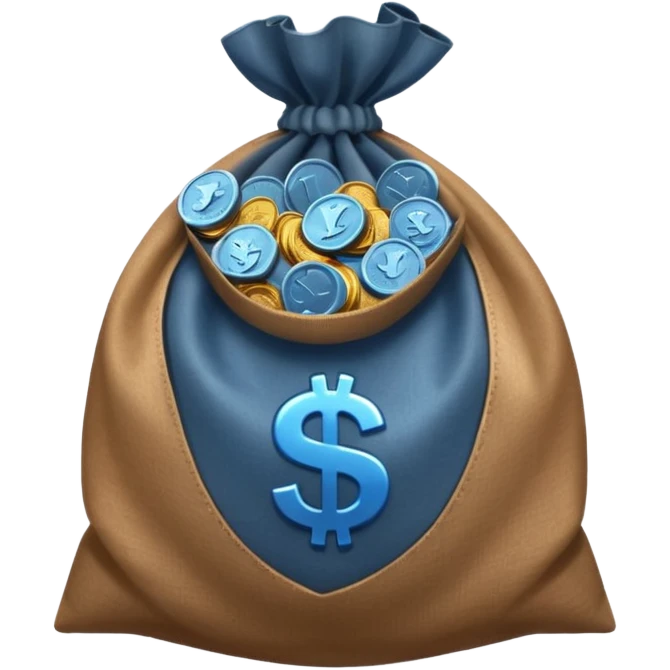 blue coins inside an opened brown money bag  emoji