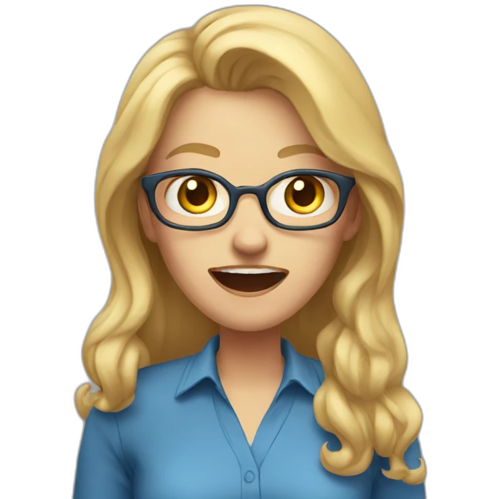 woman teacher long blonde hair blue shirt yelling emoji