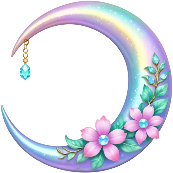 glossy Pastel iridescent floral shiny crystal crescent damask moon emoji