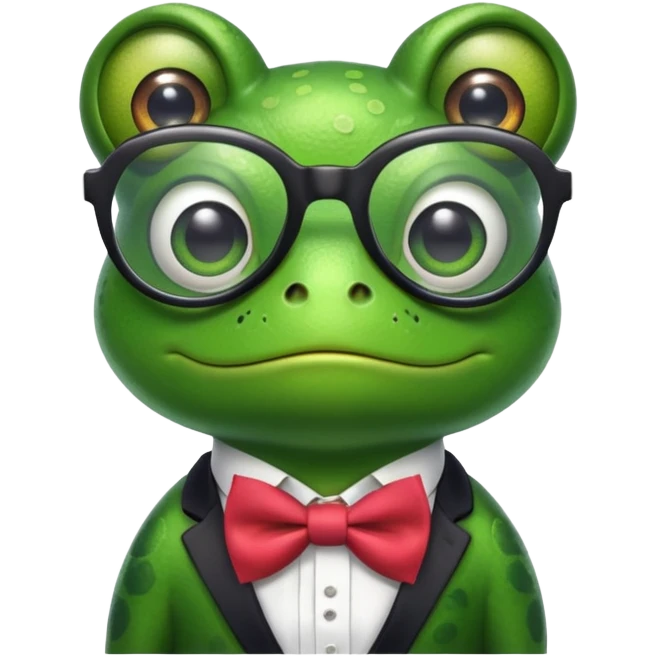 frog with glasses and bow tie making a silly face emoji