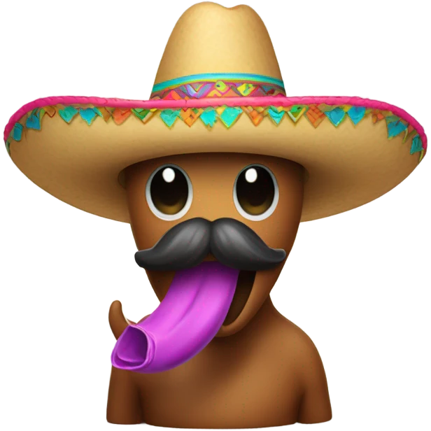 Poop with sombrero and long mustache emoji