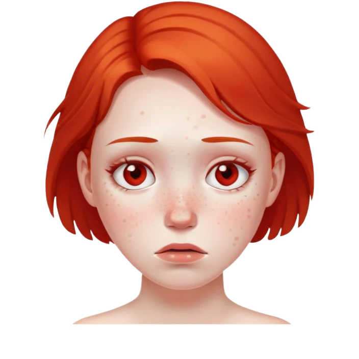 Girl with bad acne sad, red freckles emoji