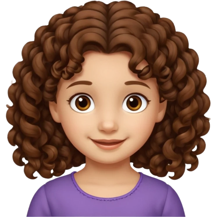 EMOJI COMO IPHONE IOS SOLO CARA NIÑA 3 AÑOS PELO LARGO, ONFULADO, MARRON SEMIRECOGIDO, Y OJOS MARRONES. SONRIENDO, SIN CUELLO Y FONDO TRANSPARENTE emoji