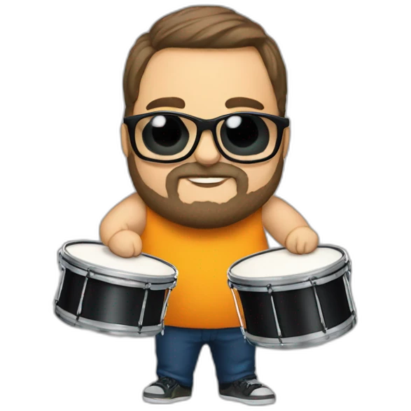 Fat boy Beard glasses playing drums emoji