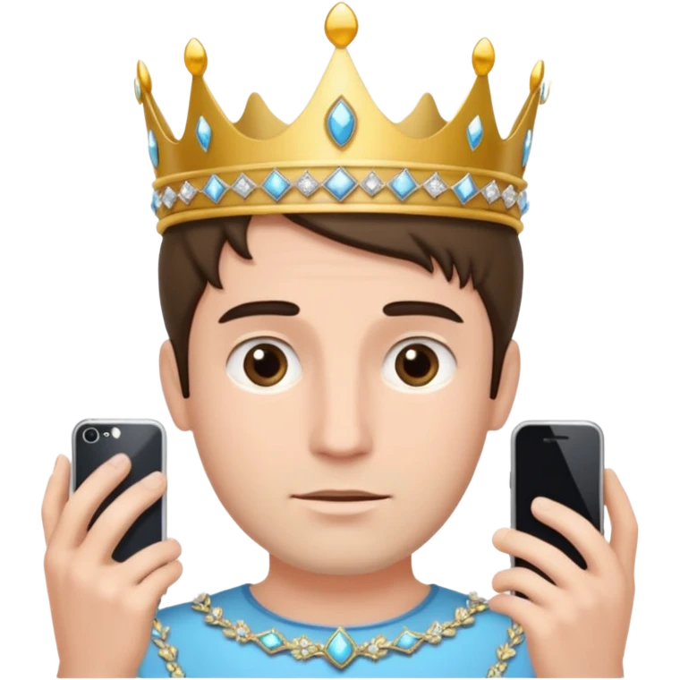 a guy holding an smartphone with both hands in landscape mode(horizontally) in front of his forehead like if it was a tiara emoji