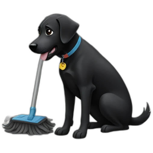 Black dog cleaning the sidewalk emoji