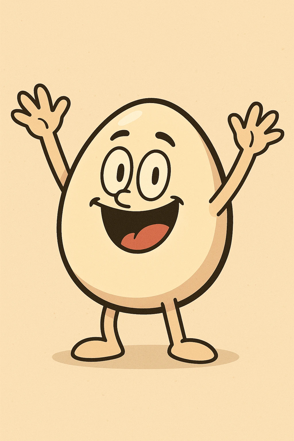 an egg character with hands in the air, cheerful expression, flat illustration style emoji