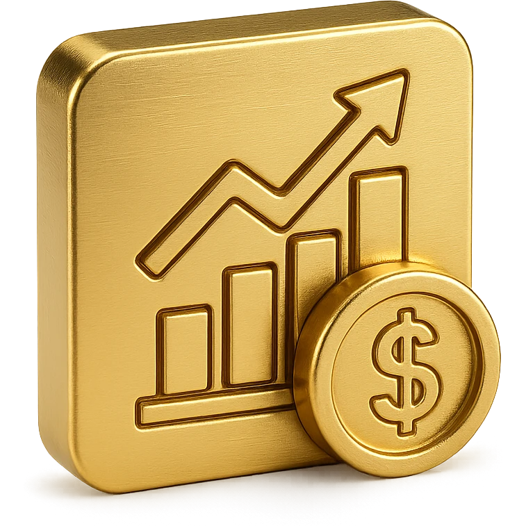 3D finance icon, metallic colors, transparent background emoji