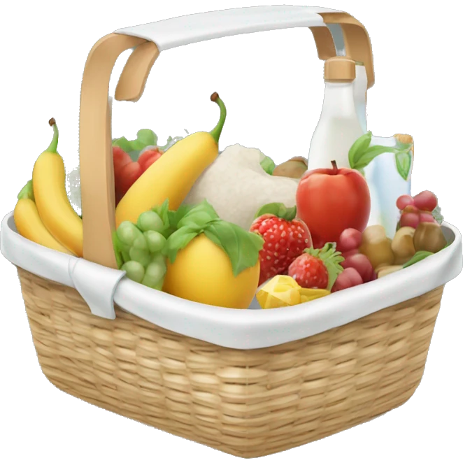 beautiful white picnic basket filled with romantic summer foods with a Summer Core emoji