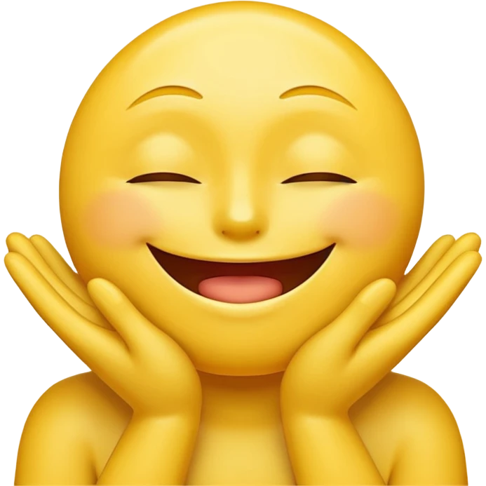 emoji-style yellow smiley face character, proud and warm, kissing its own glowing golden hands, expression satisfied and playful, eyes half-closed, clean bold lines, smooth shading, high-contrast, compact emoji format, transparent background emoji