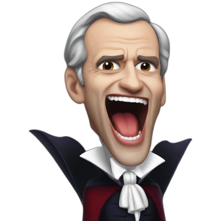 vampire Macron cynical laughing emoji