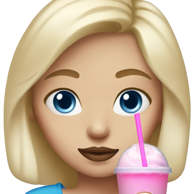 Blondie girl with blue eyes and with pink bubble tea emoji