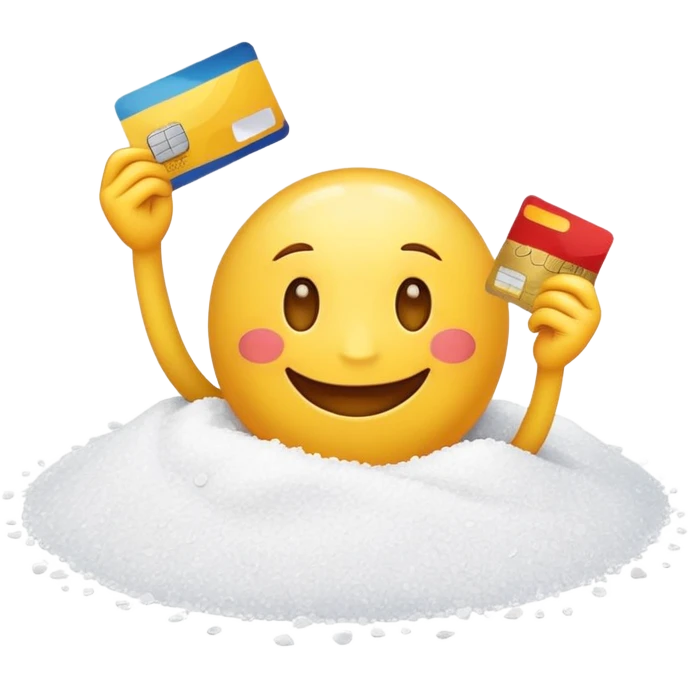 happy emoji with a pile of salt and credit card emoji