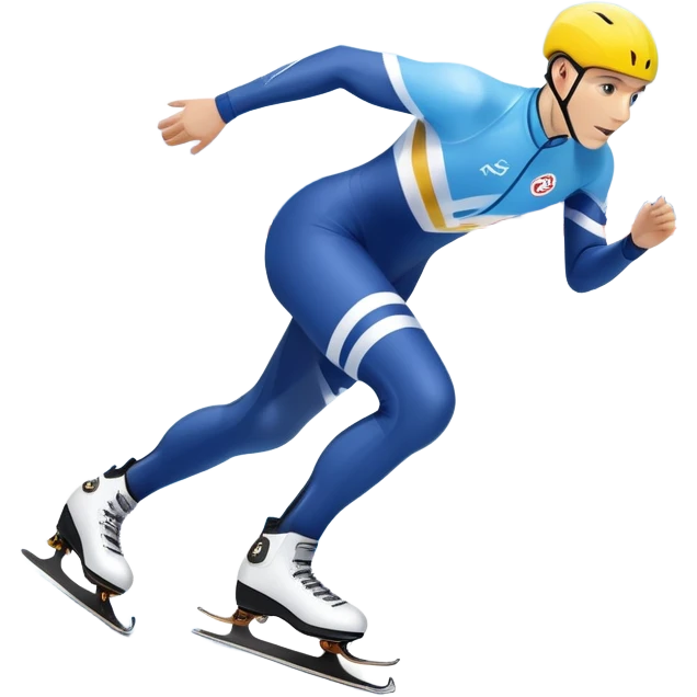 An icon showing a speed skater gliding on a professional oval ice track, captured in mid-motion with aerodynamic posture and sleek skates. The background features snowy mountains, flags, and a clear blue sky. Transparent background reflects the speed and elegance of the sport. emoji