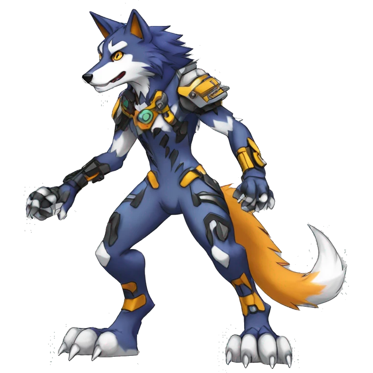 Cool Edgy Colorful Anthro War-Digimon-Fakemon-Wolf with edgy markings full body emoji