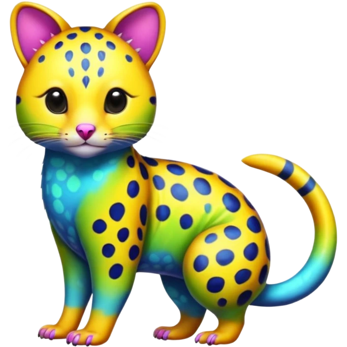 Colorful neon-colored tropical exotic shiny beautiful fantasy-marsupial-feline-Cacomistle-oncilla-animal-hybrid (full body) emoji
