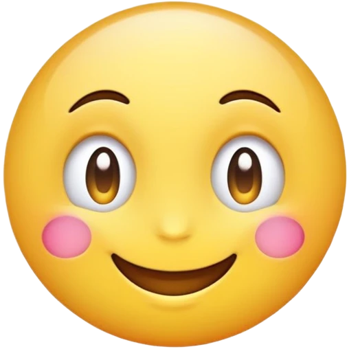 A cute, round emoji with a big smile, sparkling eyes, and rosy cheeks, in a bright and colorful cartoon style. emoji