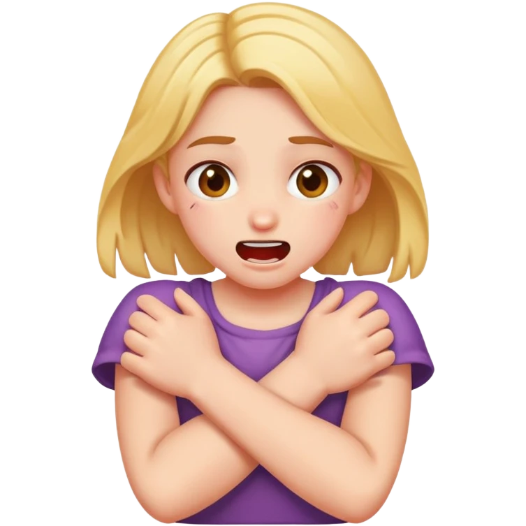 Girl choking herself joking with crossed arms emoji