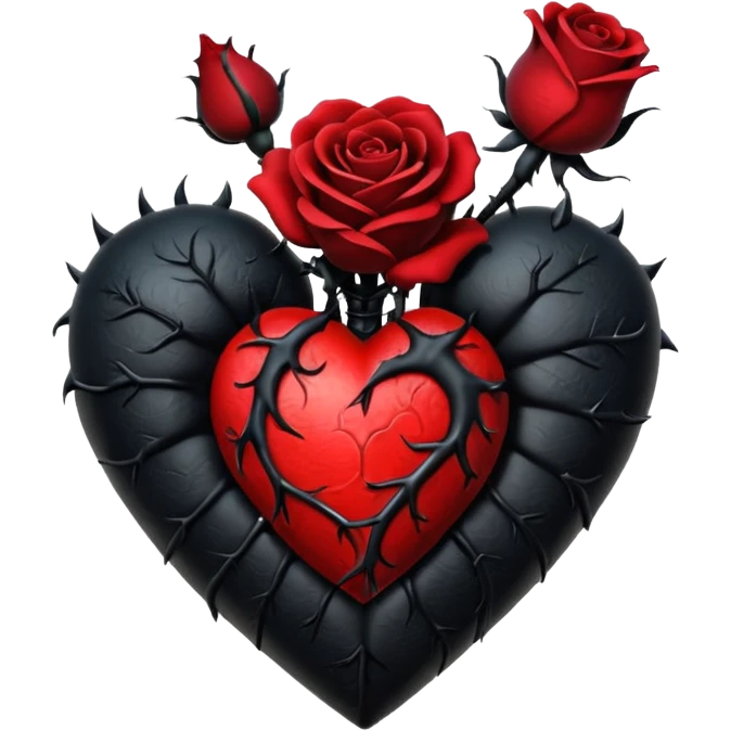 realistic gothic heart with a black rose stem emoji