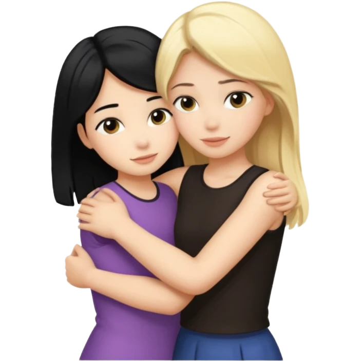 Hug from back blond girl black hair girl emoji