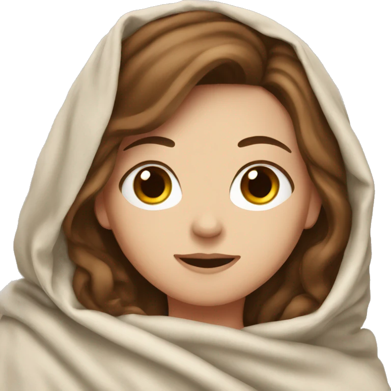 A white girl with brown hair in a blanket emoji