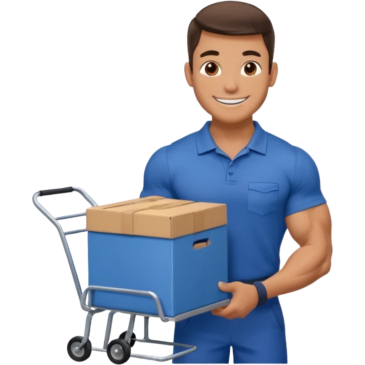 a mover with trolley loaded with a box emoji