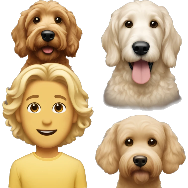 Goldendoodle with a white man man with brown hair and a white woman with blonde hair emoji