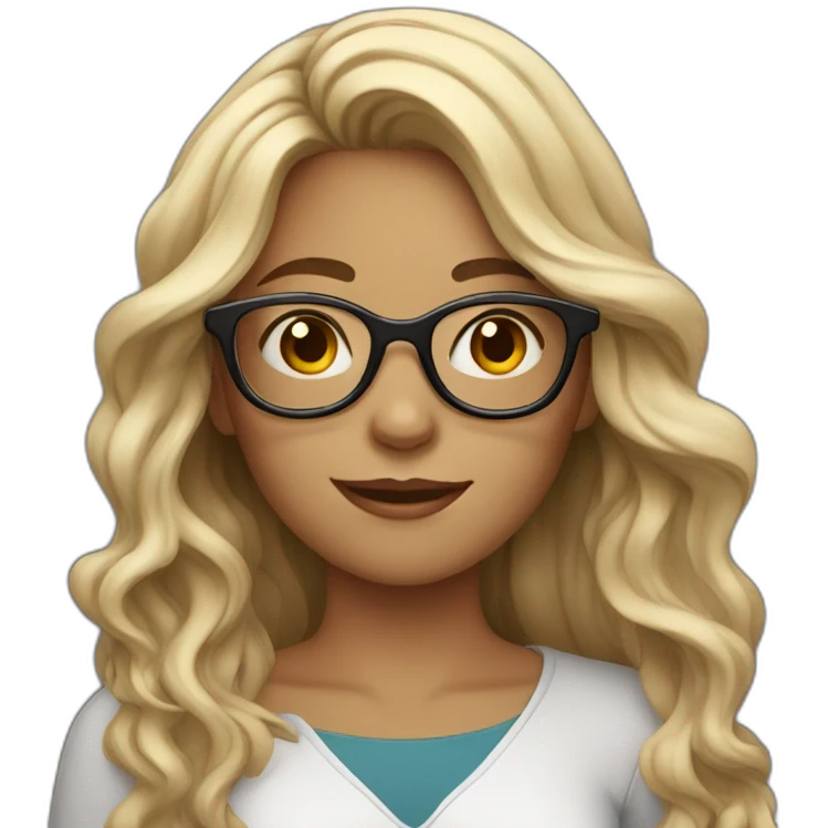 girl with long wavy hair and big glasses working on laptop emoji