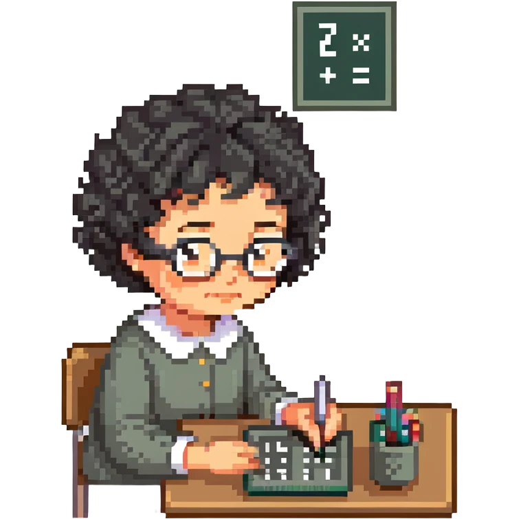 grandma with short curly black hair doing math emoji