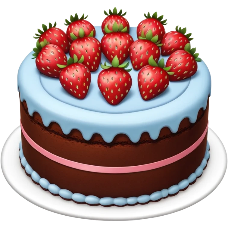 round chocolate cake decorated with whole strawberries emoji