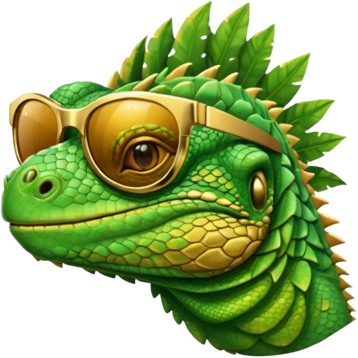 rich iguana head with golden glossy sunglasses emoji