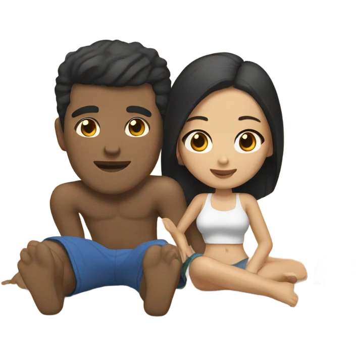 asian girl laying on the beach with white american boyfriend  emoji