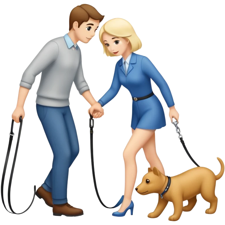 woman walking a man on all fours with a leash emoji