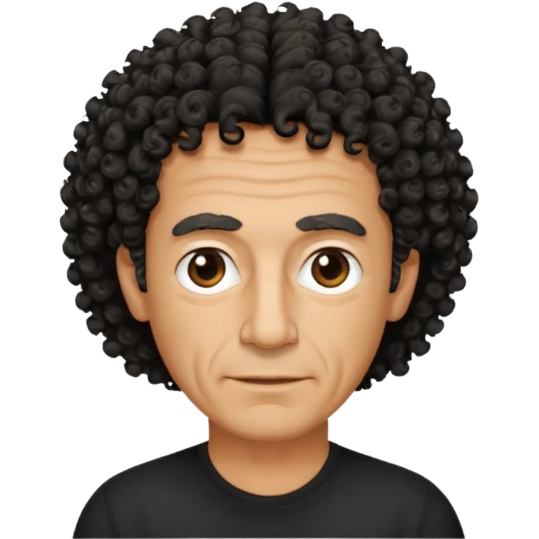 60 year old Greek man with short black curly frizzy thin hair that sticks up and has a black shirt emoji