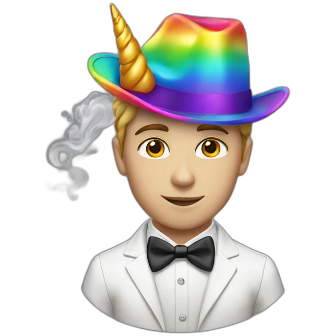 Posh-boy-with-smoking-and-rainbow-unicorn-hat emoji