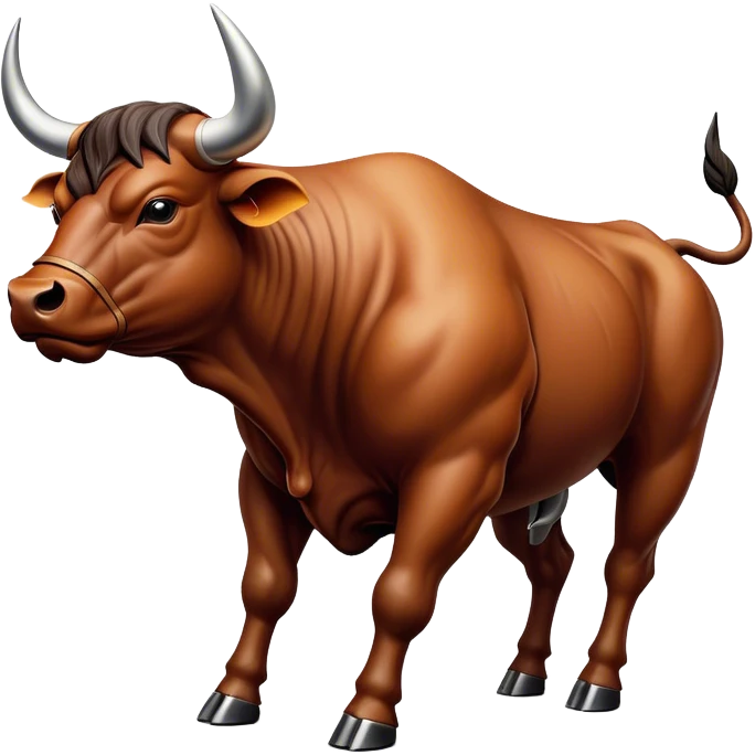 Cinematic Realistic depiction of a powerful Spanish charging bull, rendered with dynamic muscle definition and detailed, textured hide, set against a dramatic backdrop with intense, action-packed lighting emoji