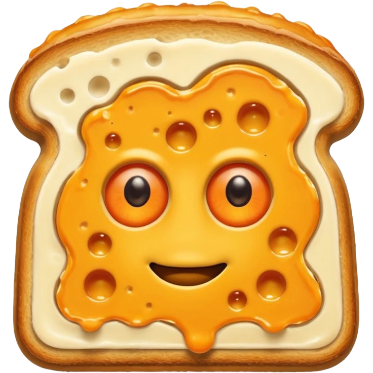 a toastie with melted cheese on the rim and an orange hat and two eyes in left  emoji