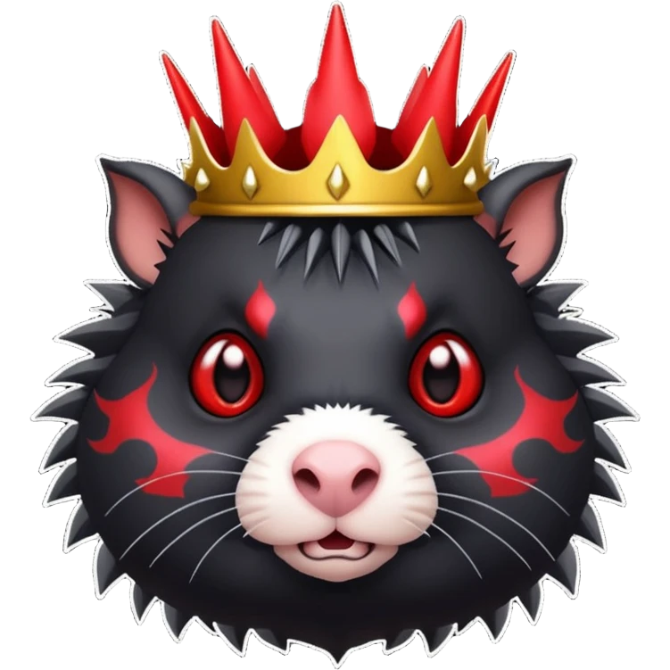 black guinea pig, red demonic eyes, wearing a spiky demon crown, emoji style emoji