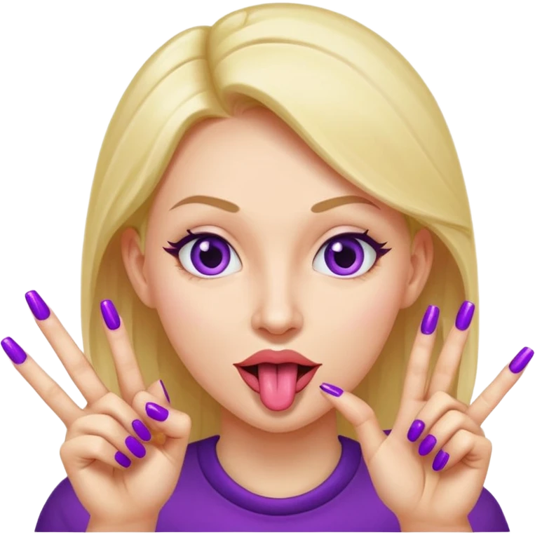 Face with tounge out with thumb and pointer finging and long purple nails  emoji