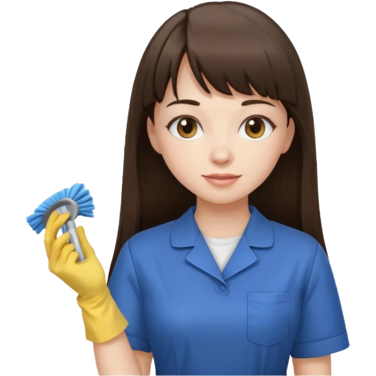 girl brunette with bangs long hair cleaning emoji
