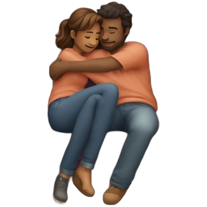 Couple hug couch with cat emoji